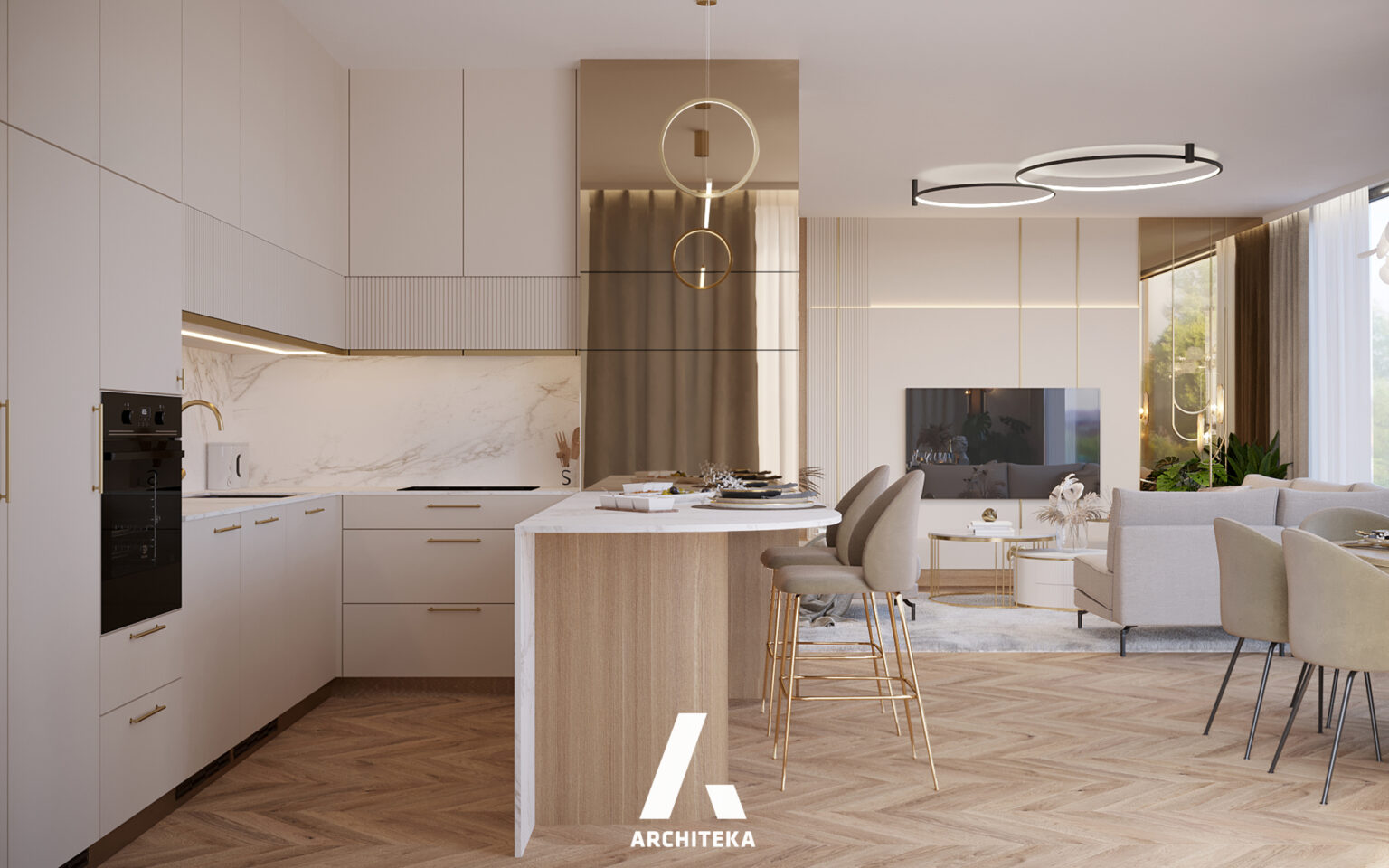 Projekt wnętrza Warszawa M150 | Modern Beige - Architeka projektowanie ...