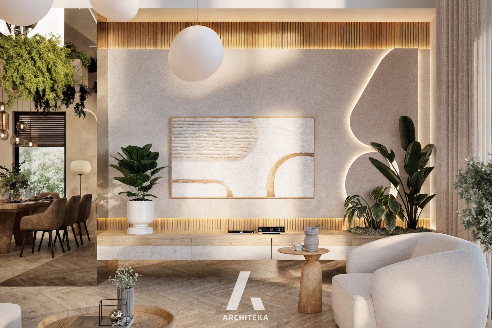 Projekt wnętrza Warszawa M150 | Modern Beige - Architeka projektowanie ...