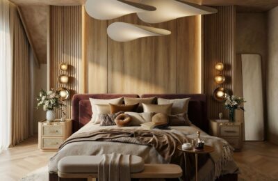 Projekt sypialni | Warm Calm Bedroom - wizualizacja wnętrza 1