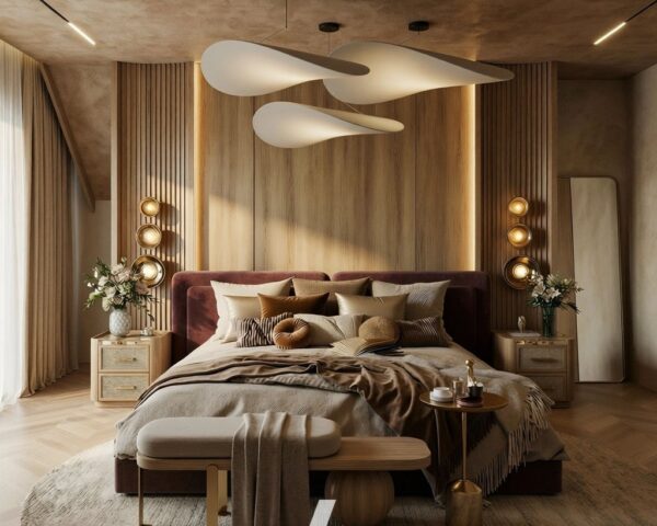 Projekt sypialni | Warm Calm Bedroom - wizualizacja wnętrza 1