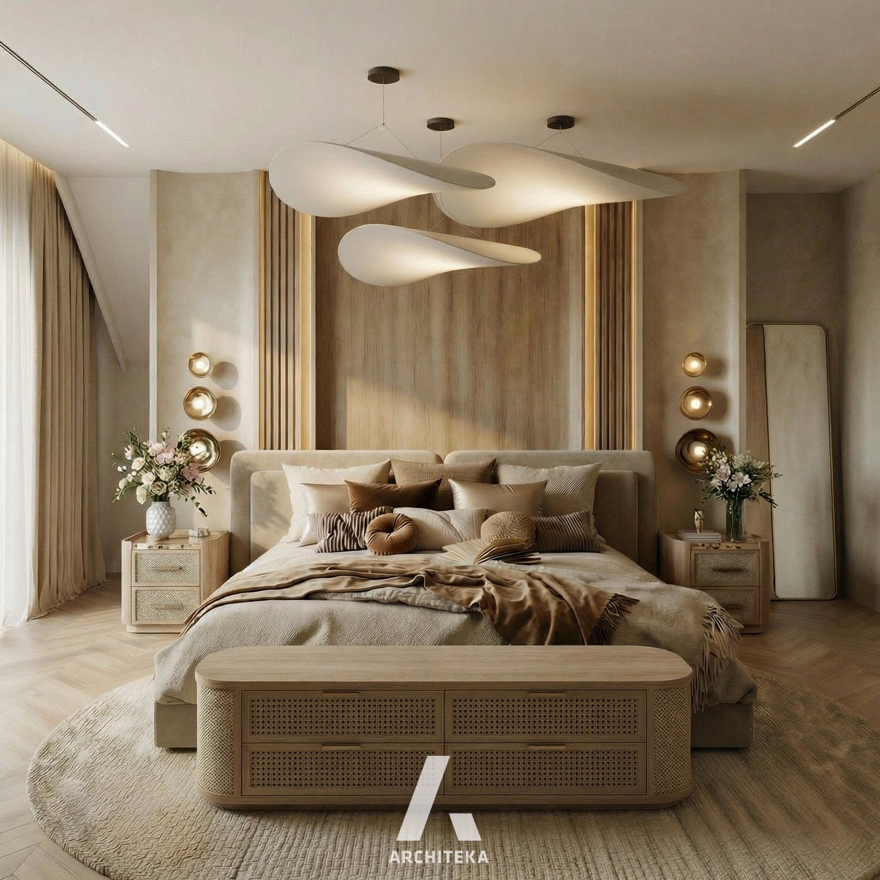 Projekt sypialni | Warm Calm Bedroom - wizualizacja wnętrza 2