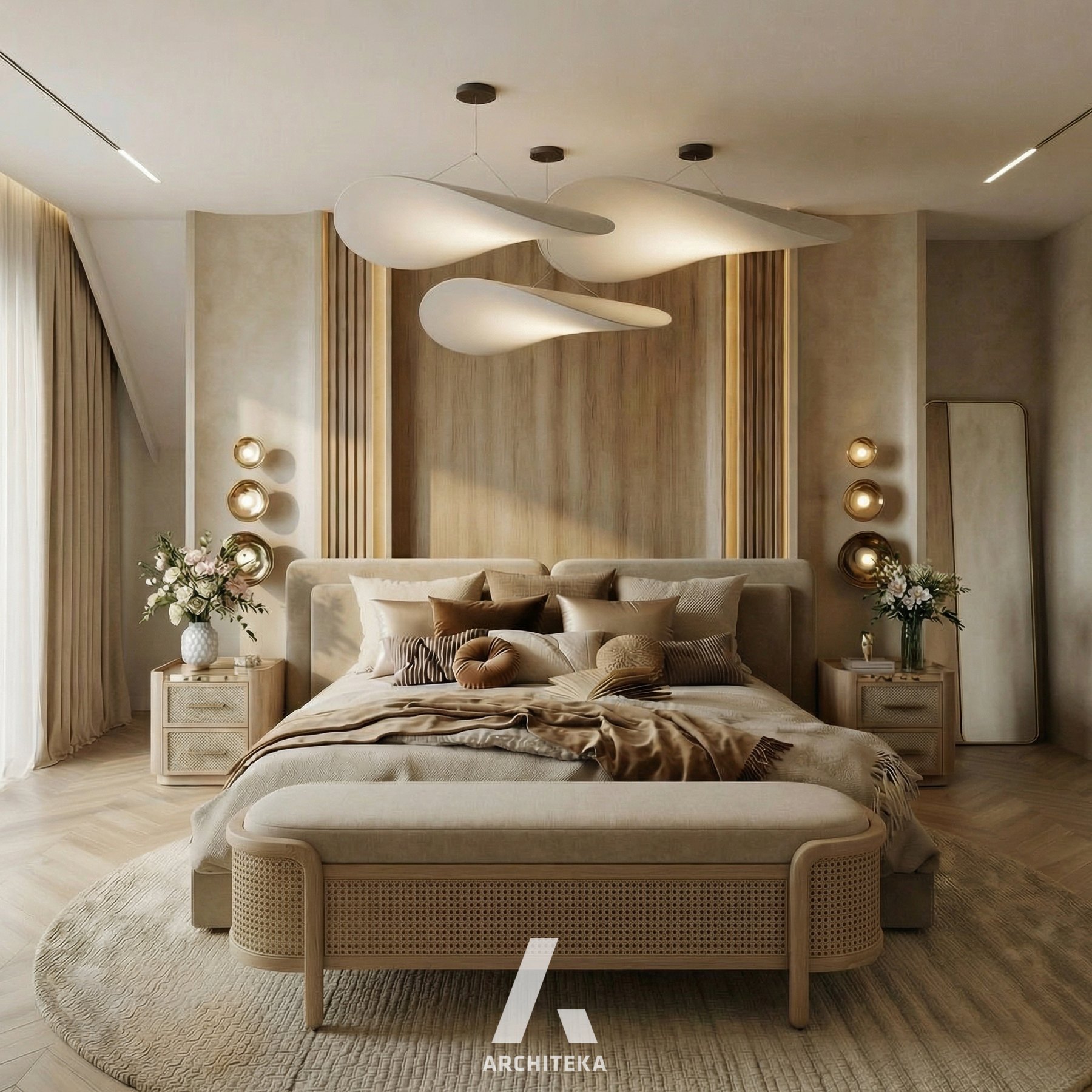 Projekt sypialni | Warm Calm Bedroom - wizualizacja wnętrza 3