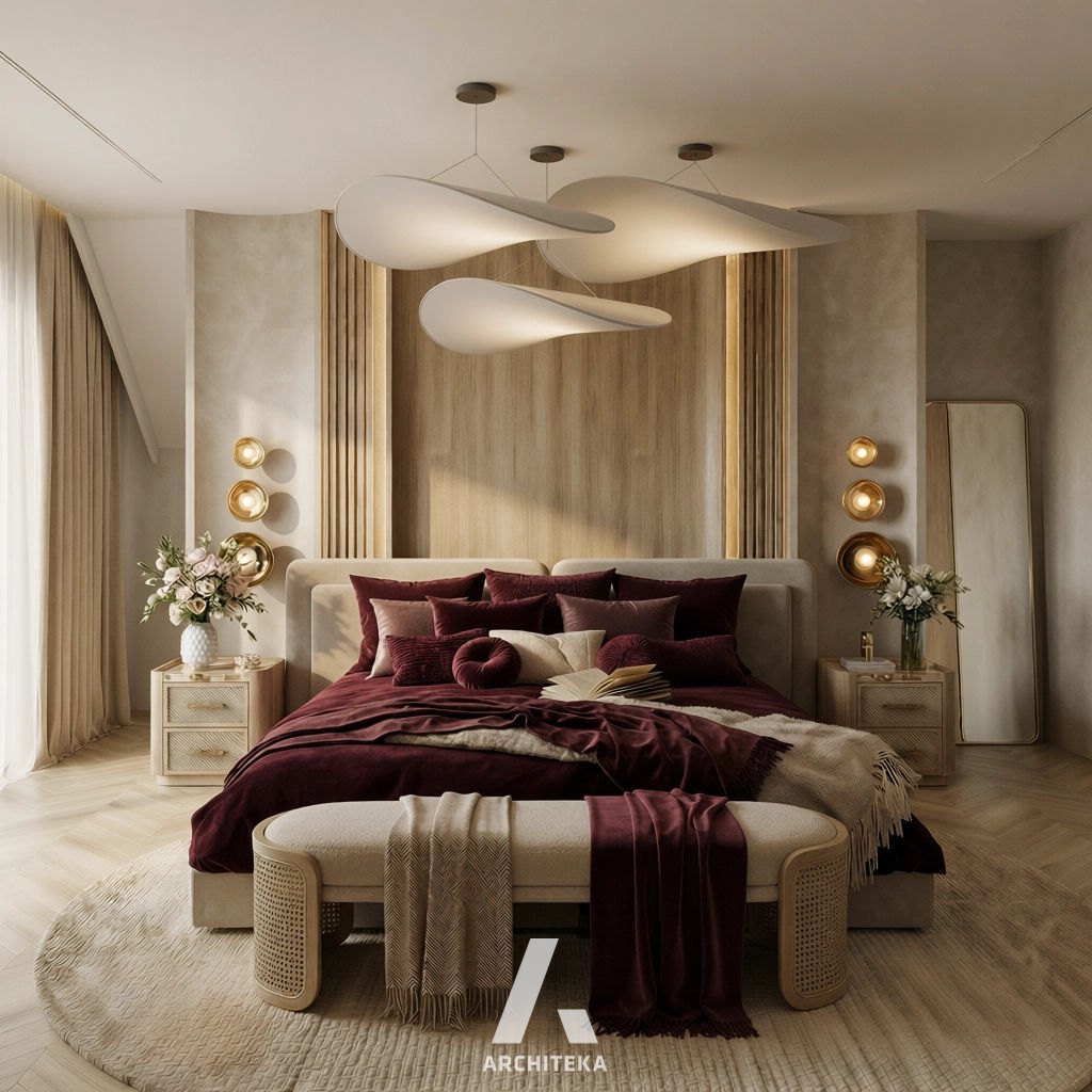 Projekt sypialni | Warm Calm Bedroom - wizualizacja wnętrza 5