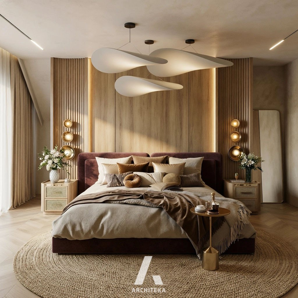 Projekt sypialni | Warm Calm Bedroom - wizualizacja wnętrza 6