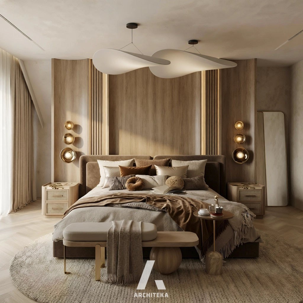 Projekt sypialni | Warm Calm Bedroom - wizualizacja wnętrza 7