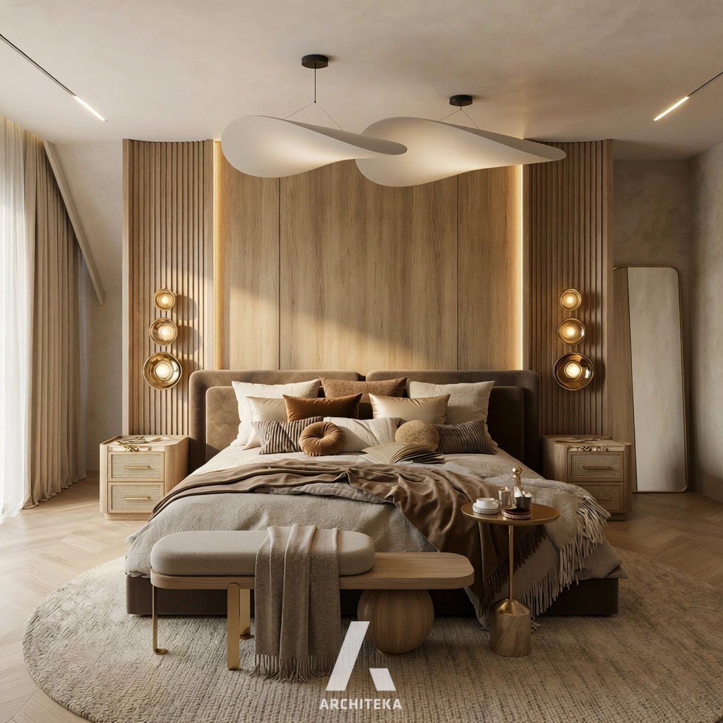 Projekt sypialni | Warm Calm Bedroom - wizualizacja wnętrza 8