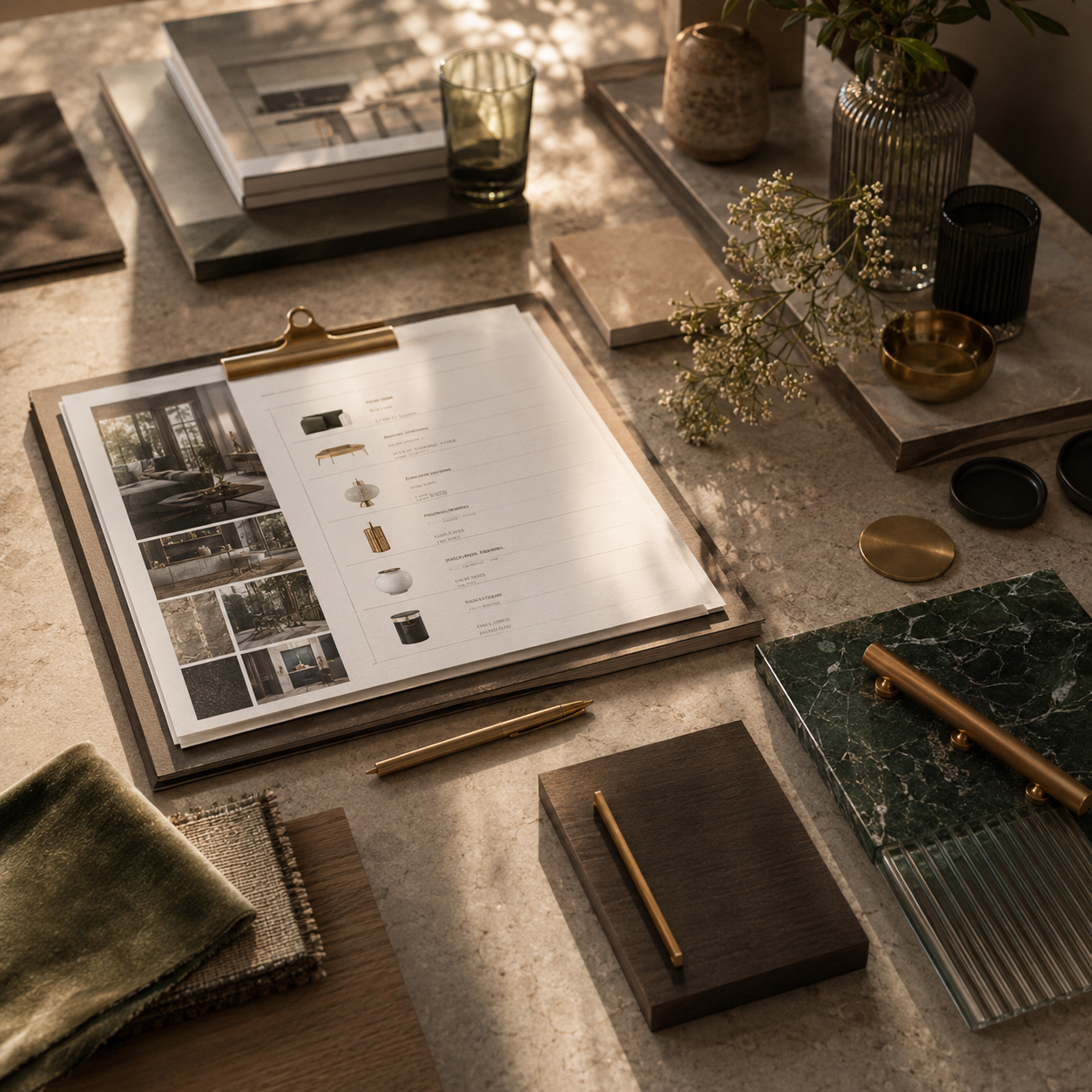 Zestawienia materialow i produktow do realizacji projektu wnetrza